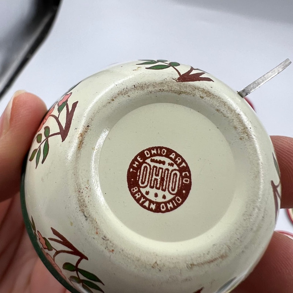 Antique 1930's Tin Ohio Art Co. Bryan Ohio Tea Set 14 Pieces Floral Pattern USA - Picture 5 of 11